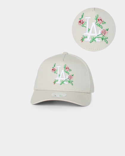 New Era Women's Los Angeles Dodgers Rose Embroidery 9FORTY A-Frame Strapback Stone