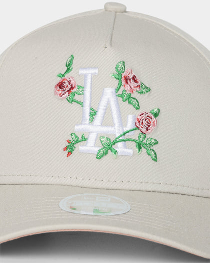New Era Women's Los Angeles Dodgers Rose Embroidery 9FORTY A-Frame Strapback Stone