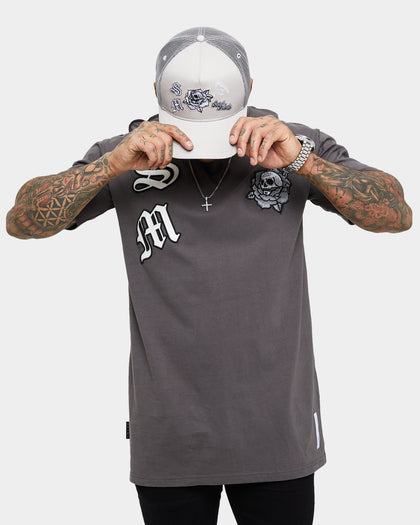 Saint Morta Skull Flower Trucker Snapback Light Grey