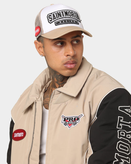 Saint Morta Pro Racing Trucker Cap Snapback Stone/White
