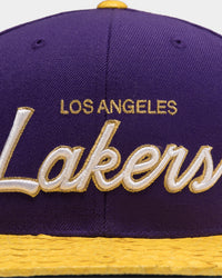 Mitchell & Ness Los Angeles Lakers Lux Carp Script Snapback Purple/ Yellow