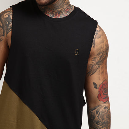 CARRÉ DIAGONAL PANEL 2 MUSCLE TEE BLACK/OLIVE