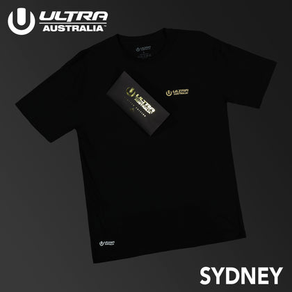 Ultra Australia Music Merch Sydney - Tee & Ticket Combo Black/Gold