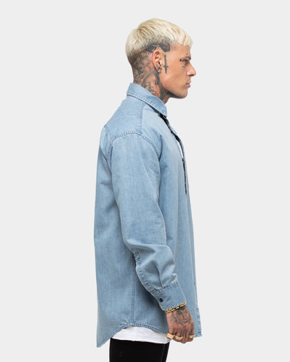 Saint Morta Men's Vamos Long Sleeve Denim Button Up Shirt Blue Stonewash