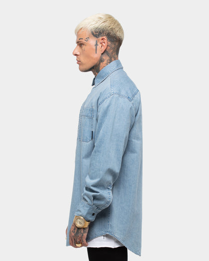 Saint Morta Men's Vamos Long Sleeve Denim Button Up Shirt Blue Stonewash