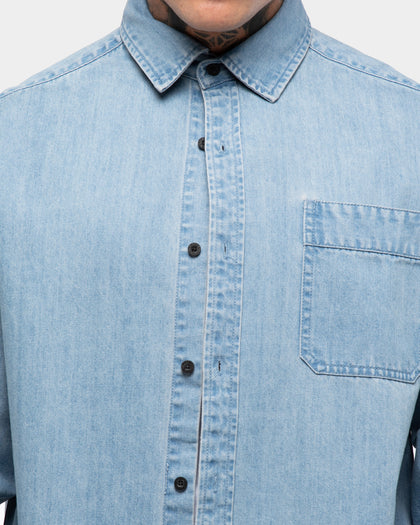 Saint Morta Men's Vamos Long Sleeve Denim Button Up Shirt Blue Stonewash