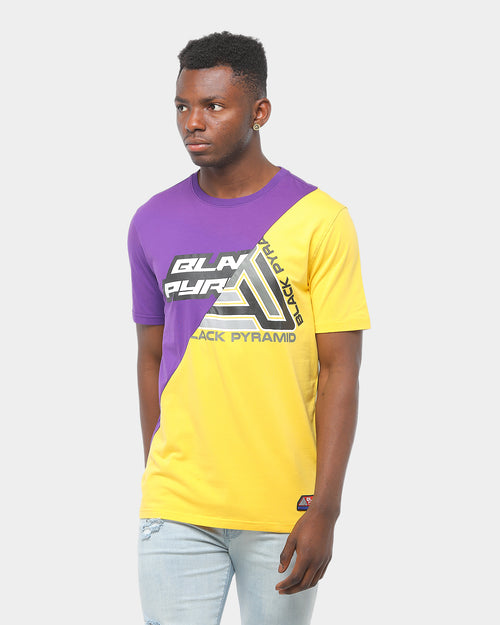 Black Pyramid Split Zig Zag Stitch T-Shirt Purple/Yellow