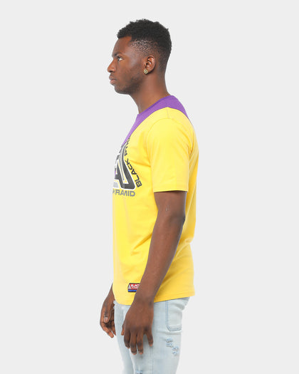 Black Pyramid Split Zig Zag Stitch T-Shirt Purple/Yellow