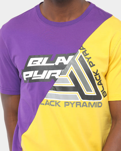 Black Pyramid Split Zig Zag Stitch T-Shirt Purple/Yellow