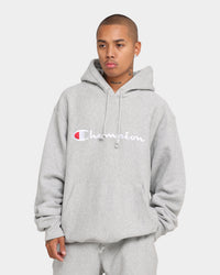 Champion Rev Weave Embroidered Hoodie Grey