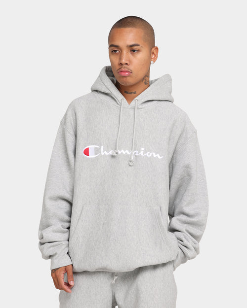 Champion Rev Weave Embroidered Hoodie Grey
