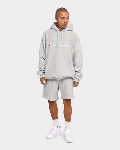 Champion Rev Weave Embroidered Hoodie Grey