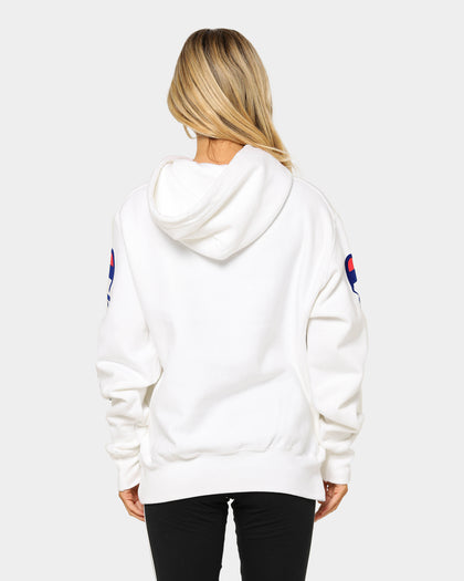 Champion Men's Rev Weave OS Flock Script Hoodie White