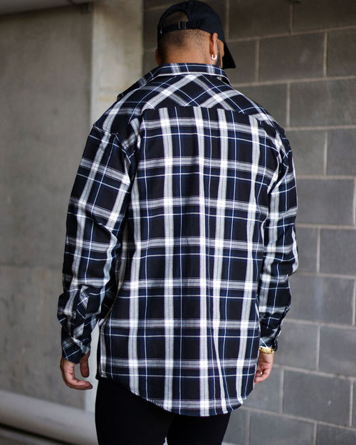 Saint Morta Men's Prima Long Sleeve Flannel Shirt Navy/Black/White