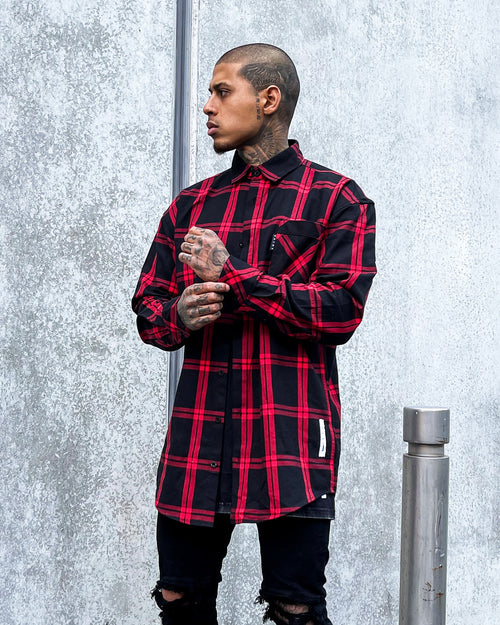 Saint Morta Men's Prima Long Sleeve Flannel Shirt Red/Black