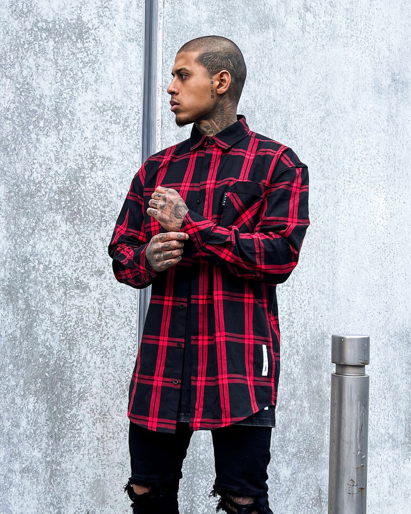 Saint Morta Men's Prima Long Sleeve Flannel Shirt Red/Black