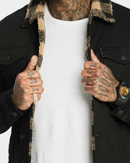 Saint Morta Tartan Sherpa Denim Jacket Black/Tan