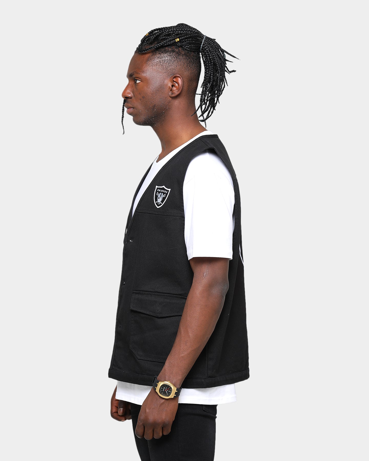 Majestic Athletic Raiders Denim Vest Black | Culture Kings US