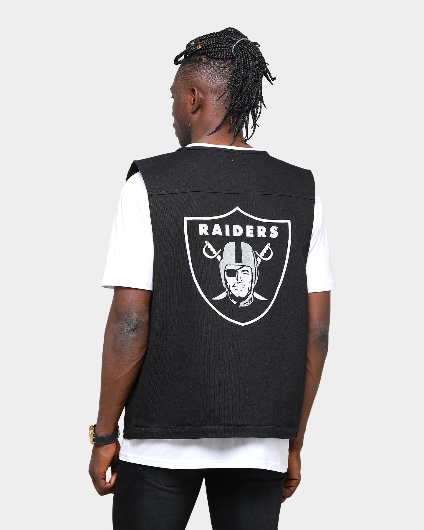 Majestic Athletic Raiders Denim Vest Black | Culture Kings US