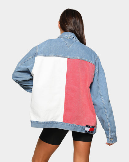 Tommy Jeans Men's Tommy Flag Oversize Trucker Jacket Light Blue