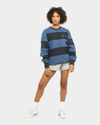 Champion Rev Weave Panel Stripe Crew Navy
