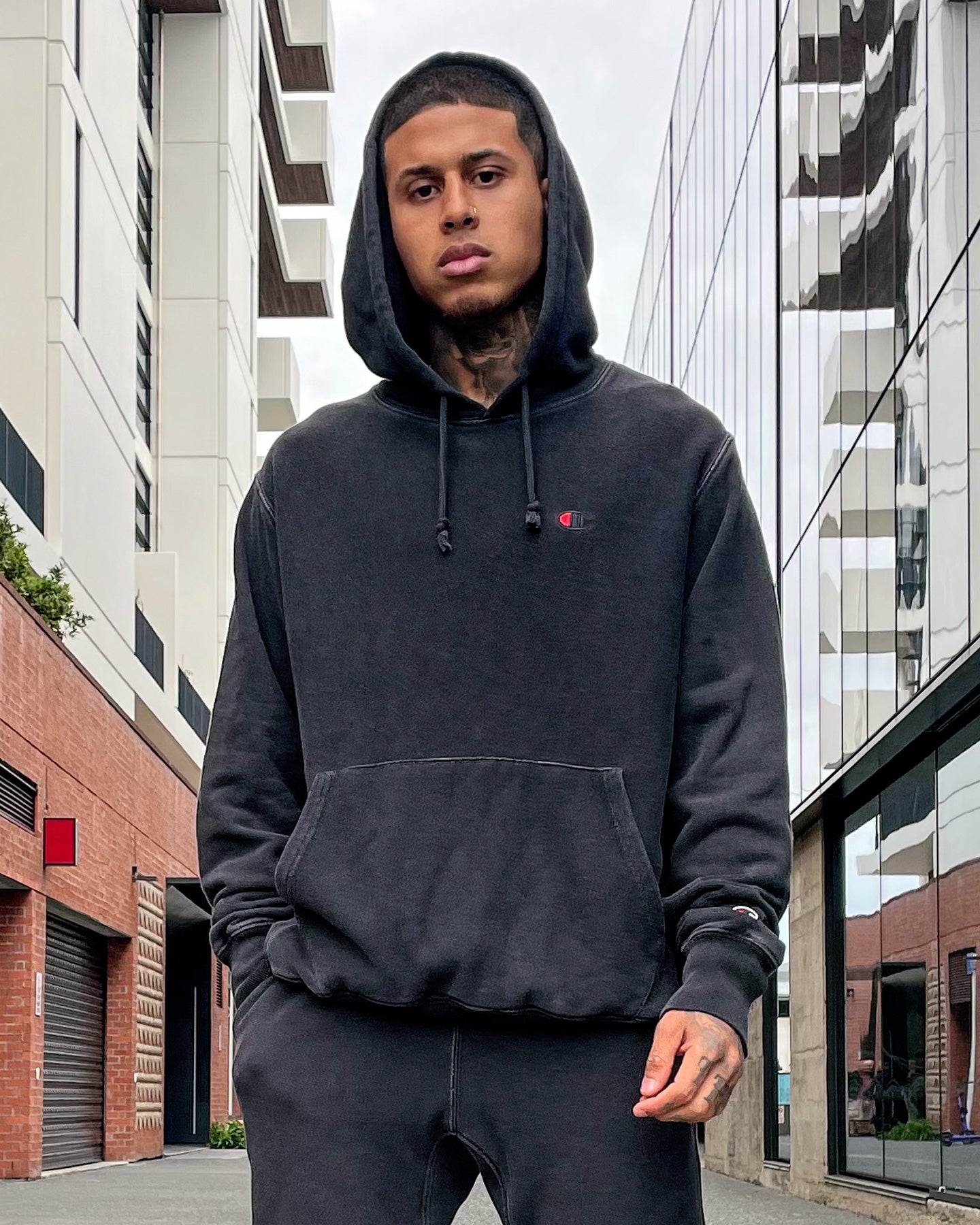 Champion Rebound Rev Weave French Terry Hoodie Washed Black