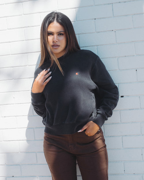 Champion Women's Rebound Rev Weave French Terry Crew Washed Black