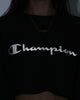 Champion Women's React Rev Weave Script Crop Crew Black