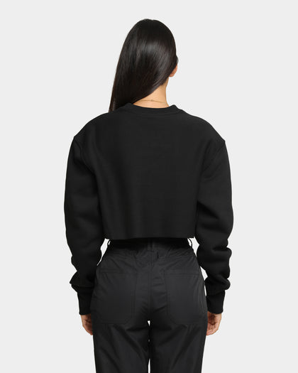 Champion Women's React Rev Weave Script Crop Crew Black
