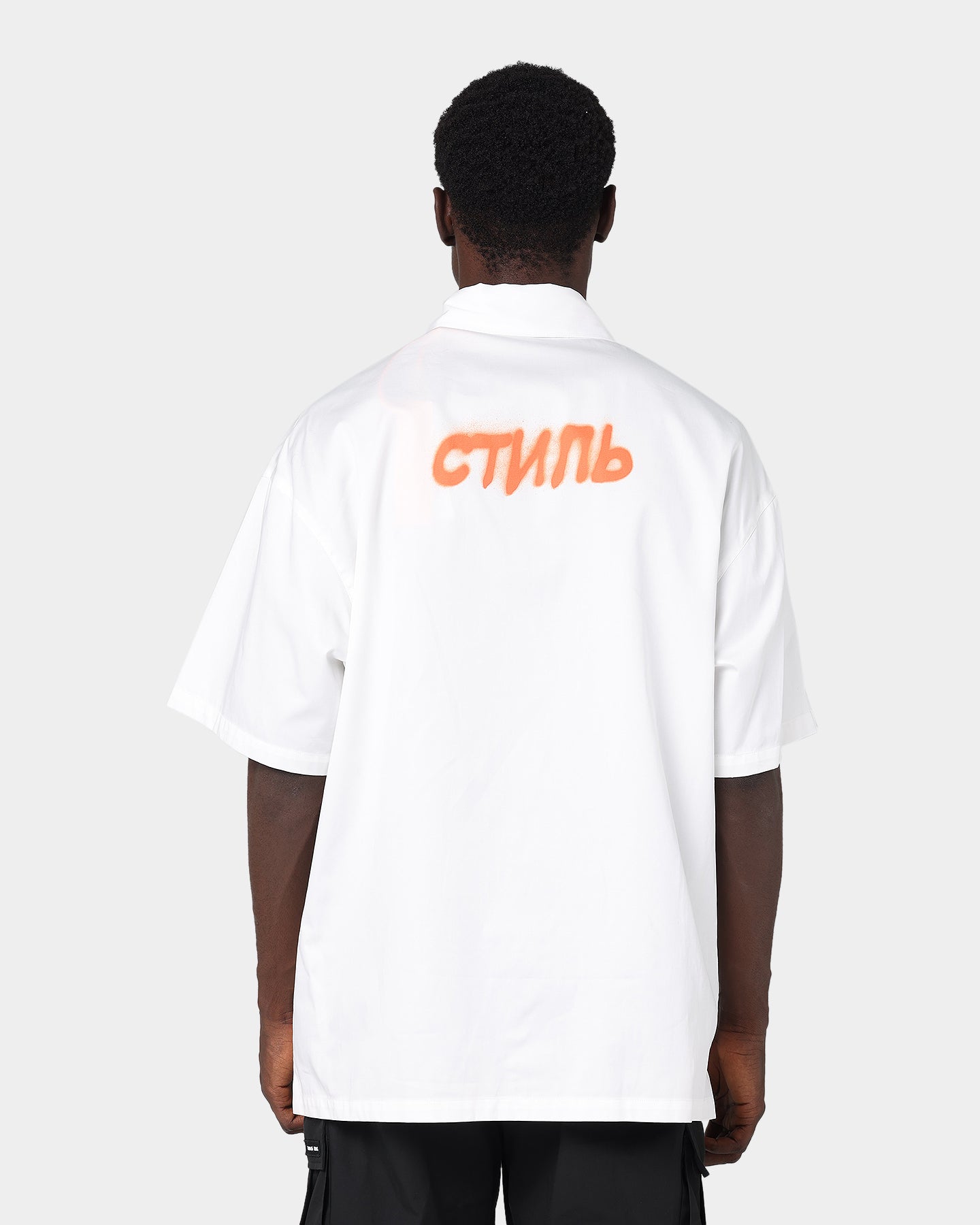 Heron Preston Boxy Fit Short Sleeve Button Up Shirt White