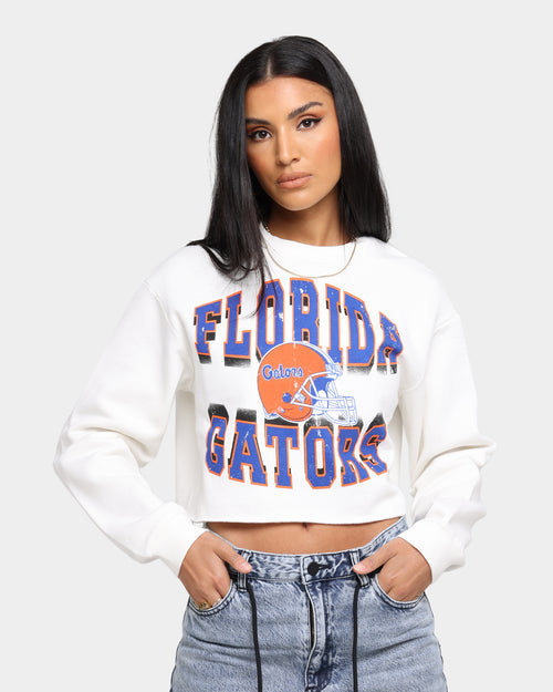 NATIONAL COLLEGIATE ATHLETIC ASSC Women's Florida Gators 90's Vintage Crop Crew Vintage White