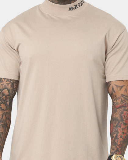 Saint Morta Old English Mock Neck T-Shirt Stone/Black