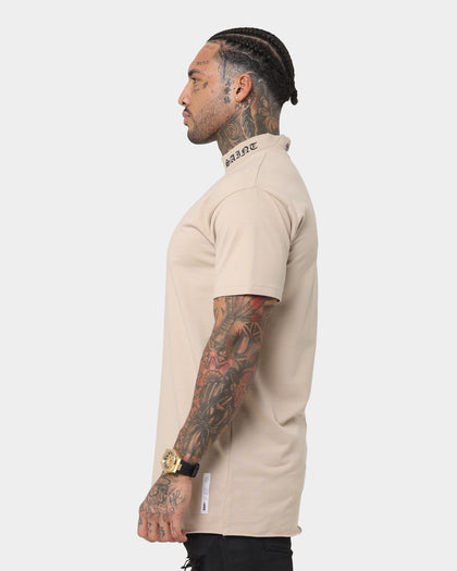 Saint Morta Old English Mock Neck T-Shirt Stone/Black