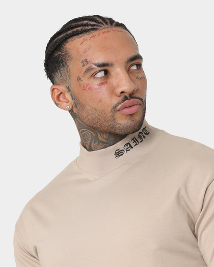 Saint Morta Old English Mock Neck T-Shirt Stone/Black