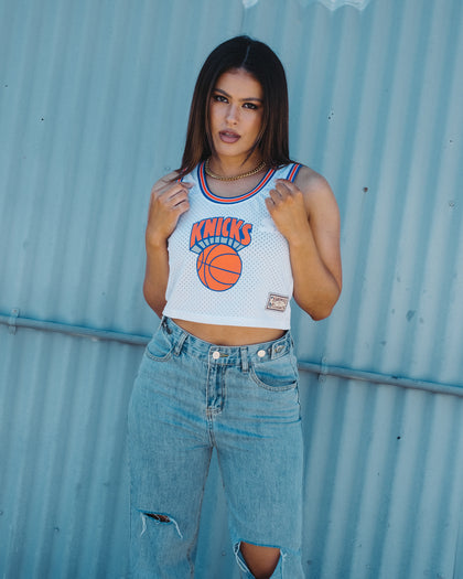 Mitchell & Ness Women's New York Knicks Mesh Crop Tank White
