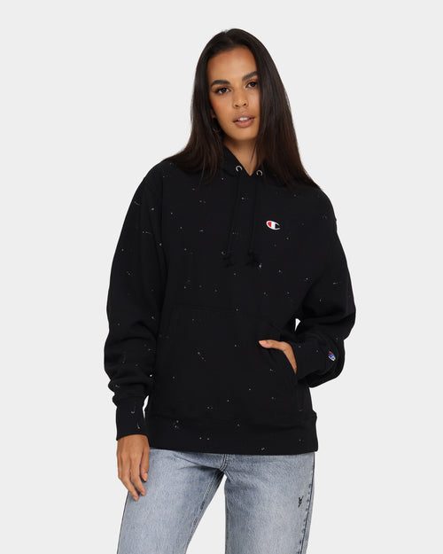 Champion Rev Weave Paint Splatter Hoodie Black