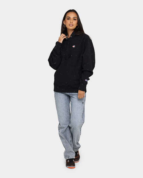 Champion Rev Weave Paint Splatter Hoodie Black