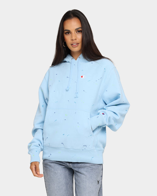 Champion Rev Weave Paint Splatter Hoodie Candid Blue