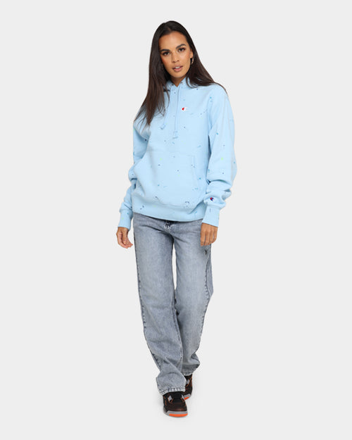 Champion Rev Weave Paint Splatter Hoodie Candid Blue
