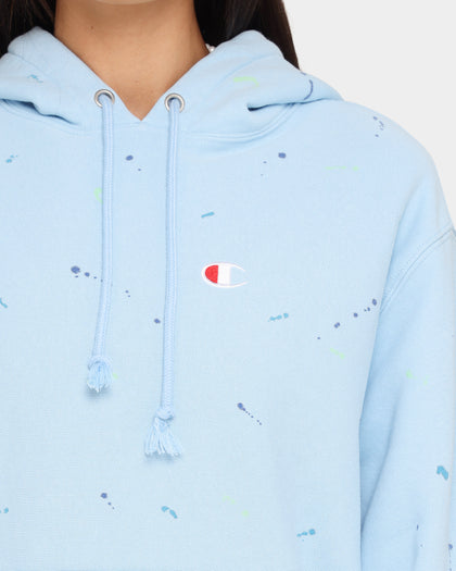 Champion Rev Weave Paint Splatter Hoodie Candid Blue