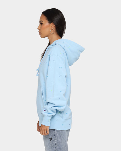 Champion Rev Weave Paint Splatter Hoodie Candid Blue
