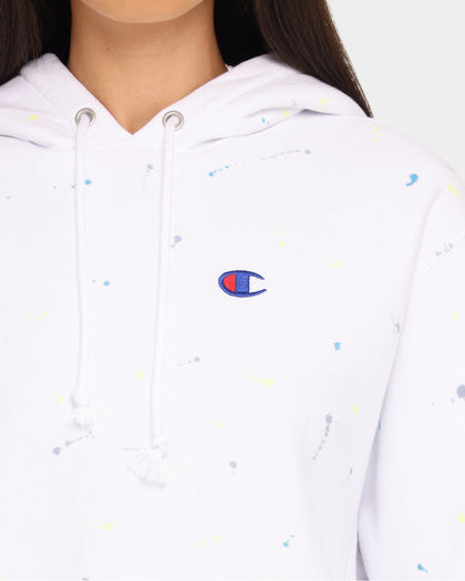 Champion Rev Weave Paint Splatter Hoodie White