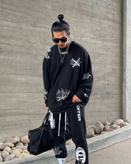 Loiter Chaos Multi Logo Crewneck Black