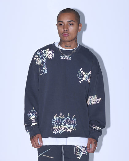 Loiter Reflective Chaos Multi Logo Crewneck Charcoal