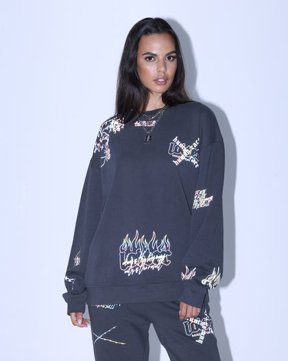 Loiter Reflective Chaos Multi Logo Crewneck Charcoal