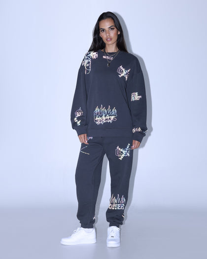 Loiter Reflective Chaos Multi Logo Crewneck Charcoal