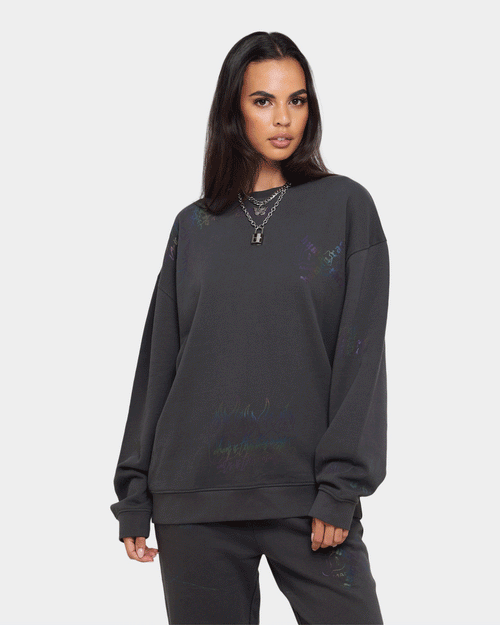 Loiter Reflective Chaos Multi Logo Crewneck Charcoal