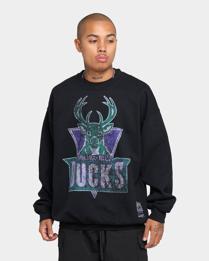 Mitchell & Ness Milwaukee Bucks Oversize XL Logo Crew Sweat Vintage Black