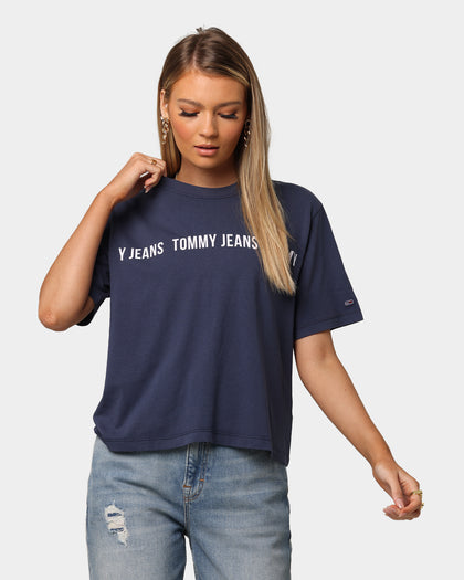 Tommy Jeans Women's Boxy Crop Tape T-Shirt Twilight Navy