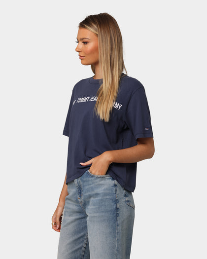 Tommy Jeans Women's Boxy Crop Tape T-Shirt Twilight Navy